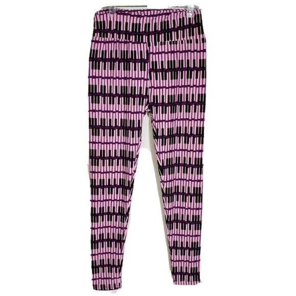 LulaRoe Womens Leggings One Size Piano Keys Print Pull On Pink Purple Stretch - Picture 1 of 7